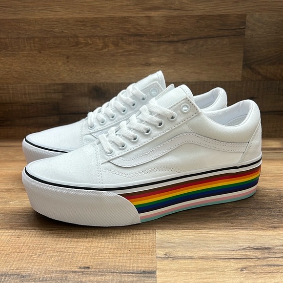 Vans Shoes - Vans Women's White Platform Sneakers with Rainbow Sole